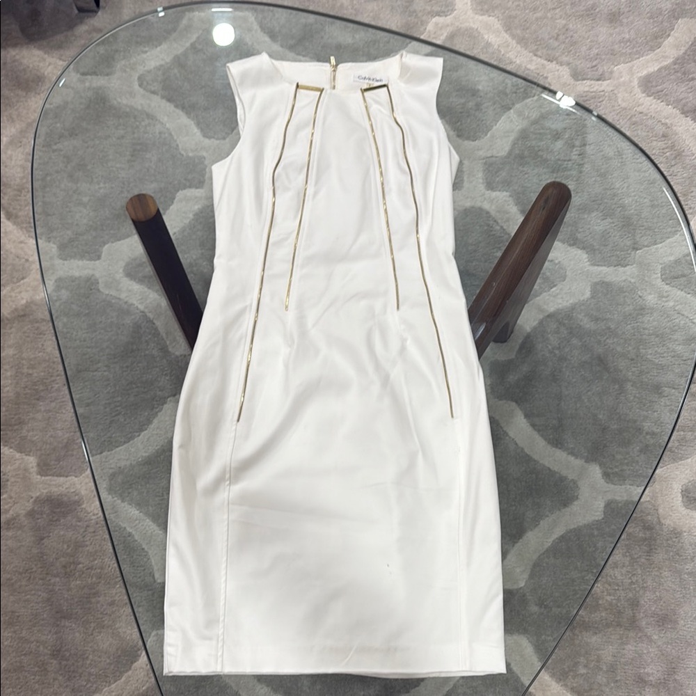 Calvin Klein White Pleated Sheath Mini Dress